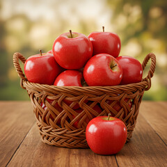 Red Apples in Rustic Basket: Fresh Fruit, Healthy Eating, Autumn Harvest,  Farm-to-Table Produce