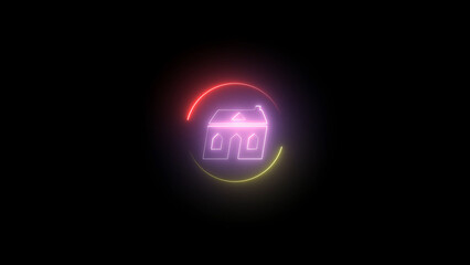 Neon House Icon with Circular Glow on Black Background Modern and Futuristic Design neon house