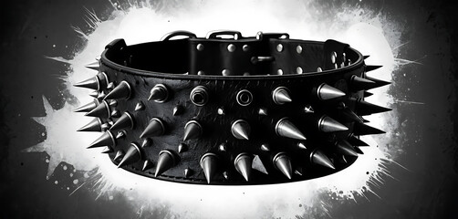 Spiked collar with gritty grunge halftone texture and dark punk mood
