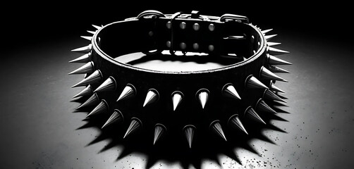 Spiked collar with gritty grunge halftone texture and dark punk mood
