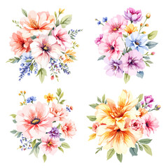 Watercolor flowers hand drawn floral illustration set on white background © Watercol