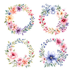 Set Watercolor Summer Floral Wreath, Summer Wreath Clipart Watercolor