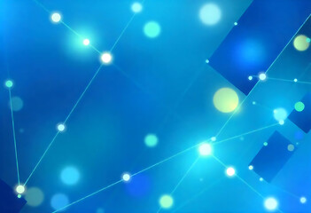 Abstract network design with glowing spheres and connected lines on a blue background