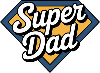 Classic diamond logo super dad bold text inside superhero shield concept ideal for sticker or gift print design