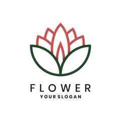 Fototapeta premium Flower and petal logo design with line art style