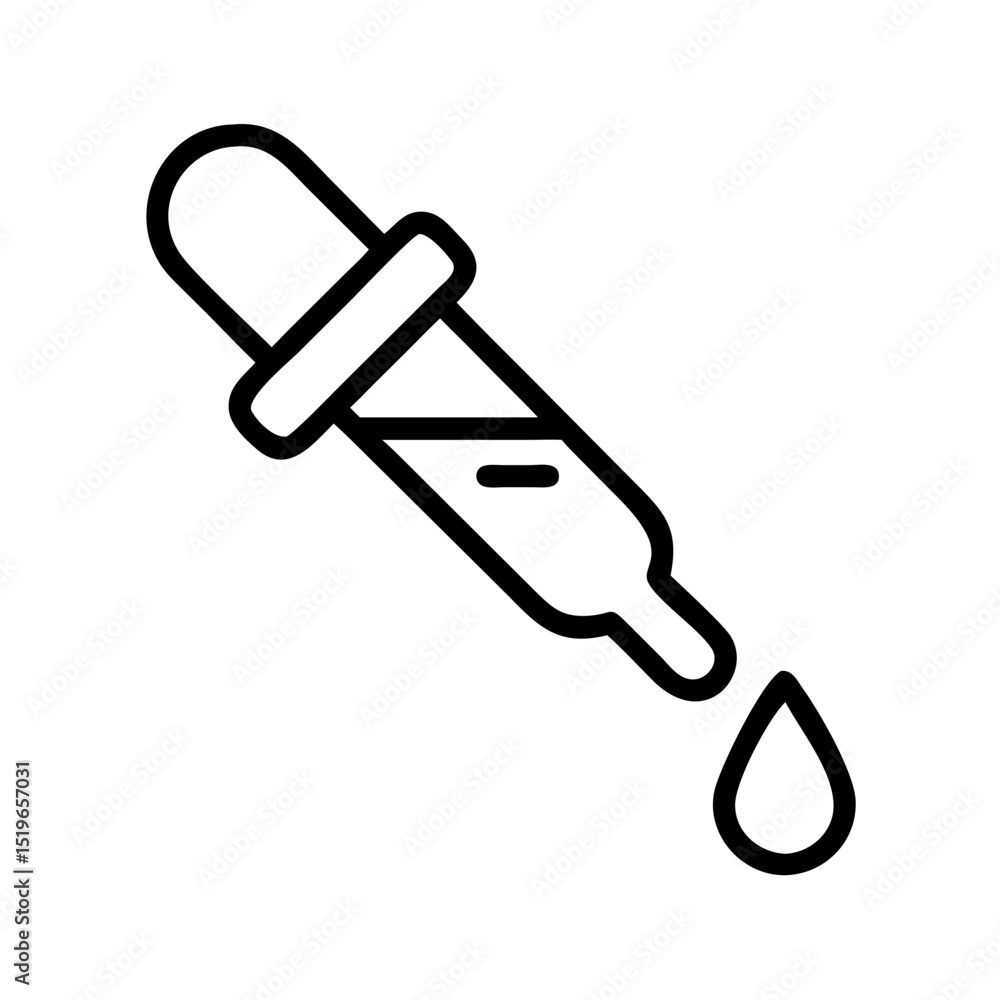 Poster a simple graphic of a dropper with a drop falling from its tip shown in black outline against a whit