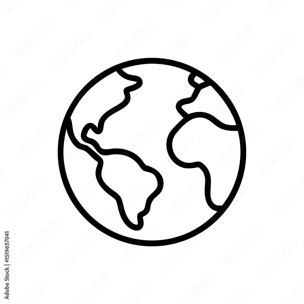 Poster simple outline drawing of the world globe showing continents and oceans in a minimalist style design