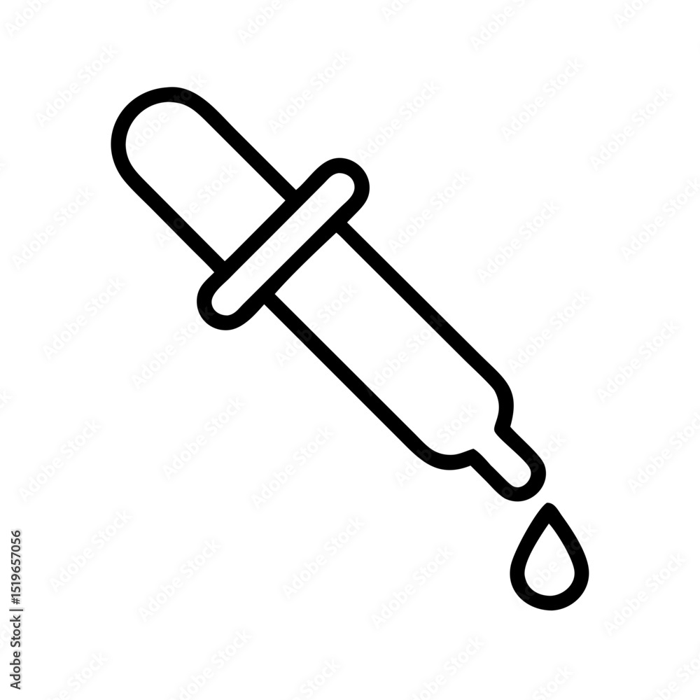 Poster a simple graphic of a dropper with a single drop falling, presented in a clean, minimalist style des
