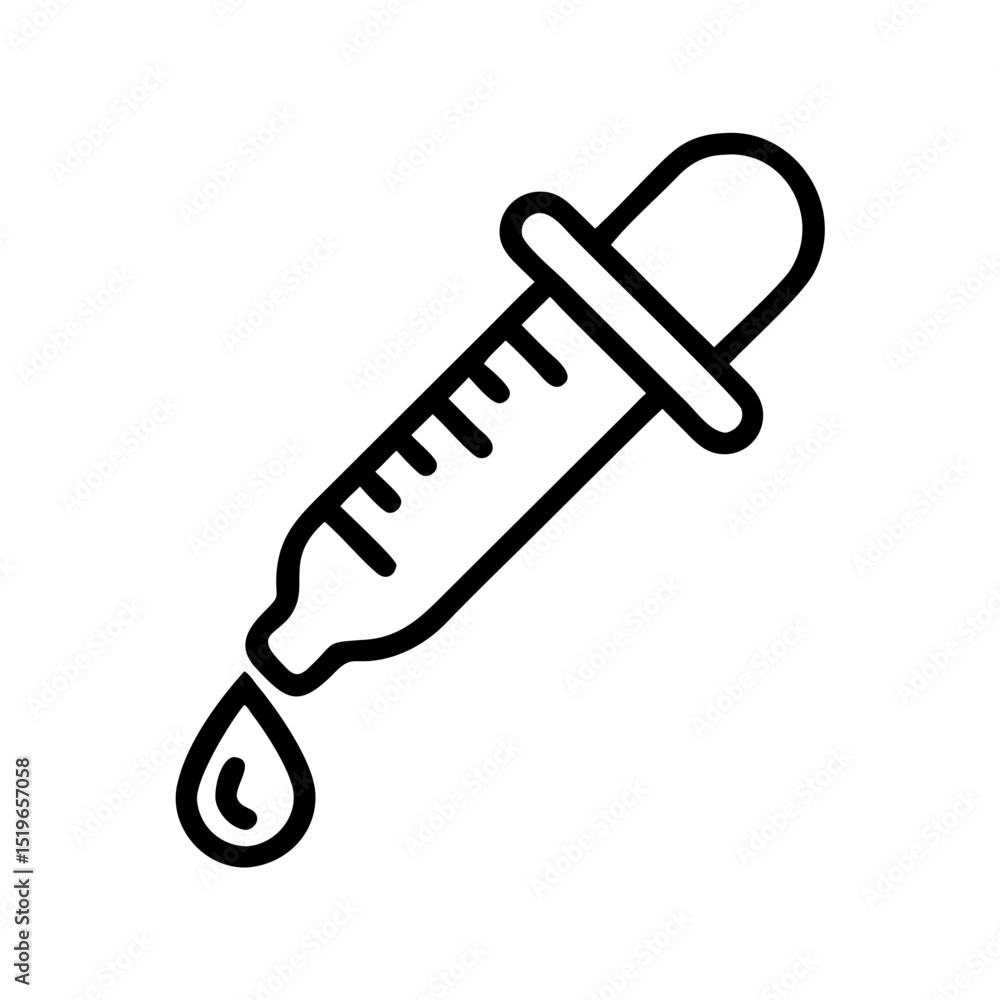 Aufkleber outline graphic of a dropper with a single drop falling from the tip, isolated on white background
