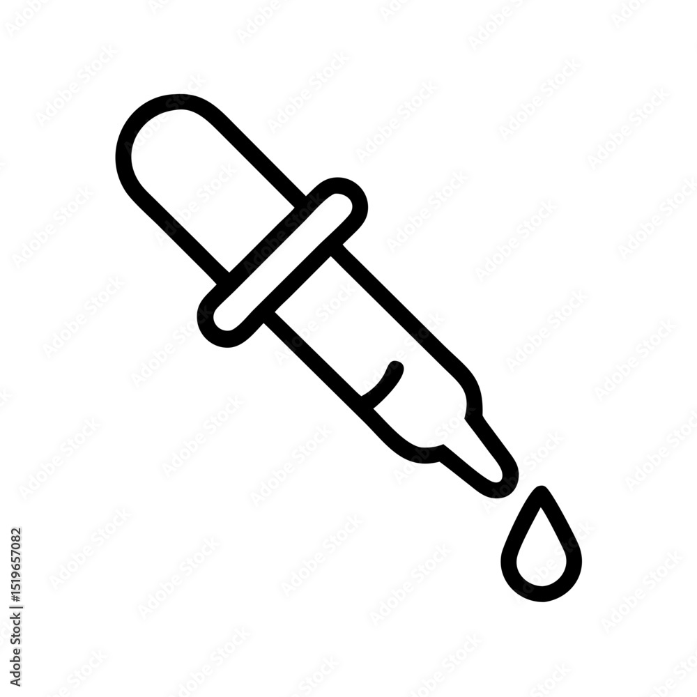 Poster outline drawing of a dropper with a single drop falling from the tip on a white background design he