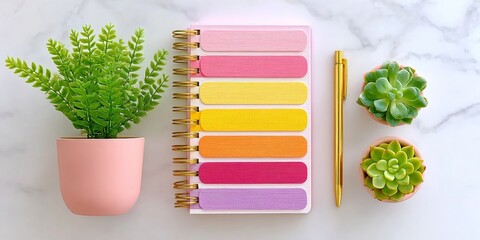 A personal planner with career goals, vision board, and sticky notes