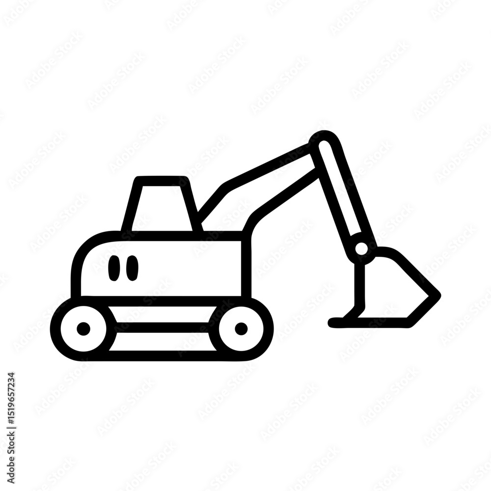 Poster simple graphic of a construction digger with a bucket and wheels in a minimalist style design
