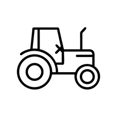 A simple line drawing of a farming vehicle with large tires and a cabin for the driver to sit in