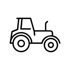 Simple graphic showing a farming vehicle with large tires and a cabin in a line drawing style