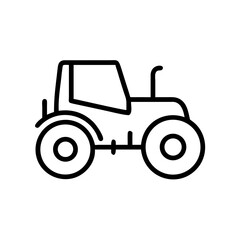 Simple outline drawing of a farm vehicle with large wheels and a cabin isolated on a white background