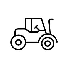 A simple graphic showing a farm vehicle with large tires and a steering wheel in outline style