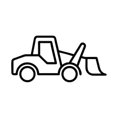Outline drawing of a construction vehicle with a bucket and big tires ready to move dirt around