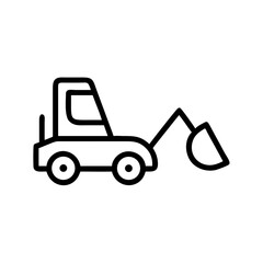 Simple graphic of a construction vehicle with a scoop and wheels in black outline style design ninety nine