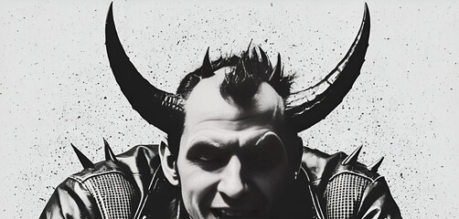 Devil horns in photocopy halftone style, surrounded by rough punk edges
