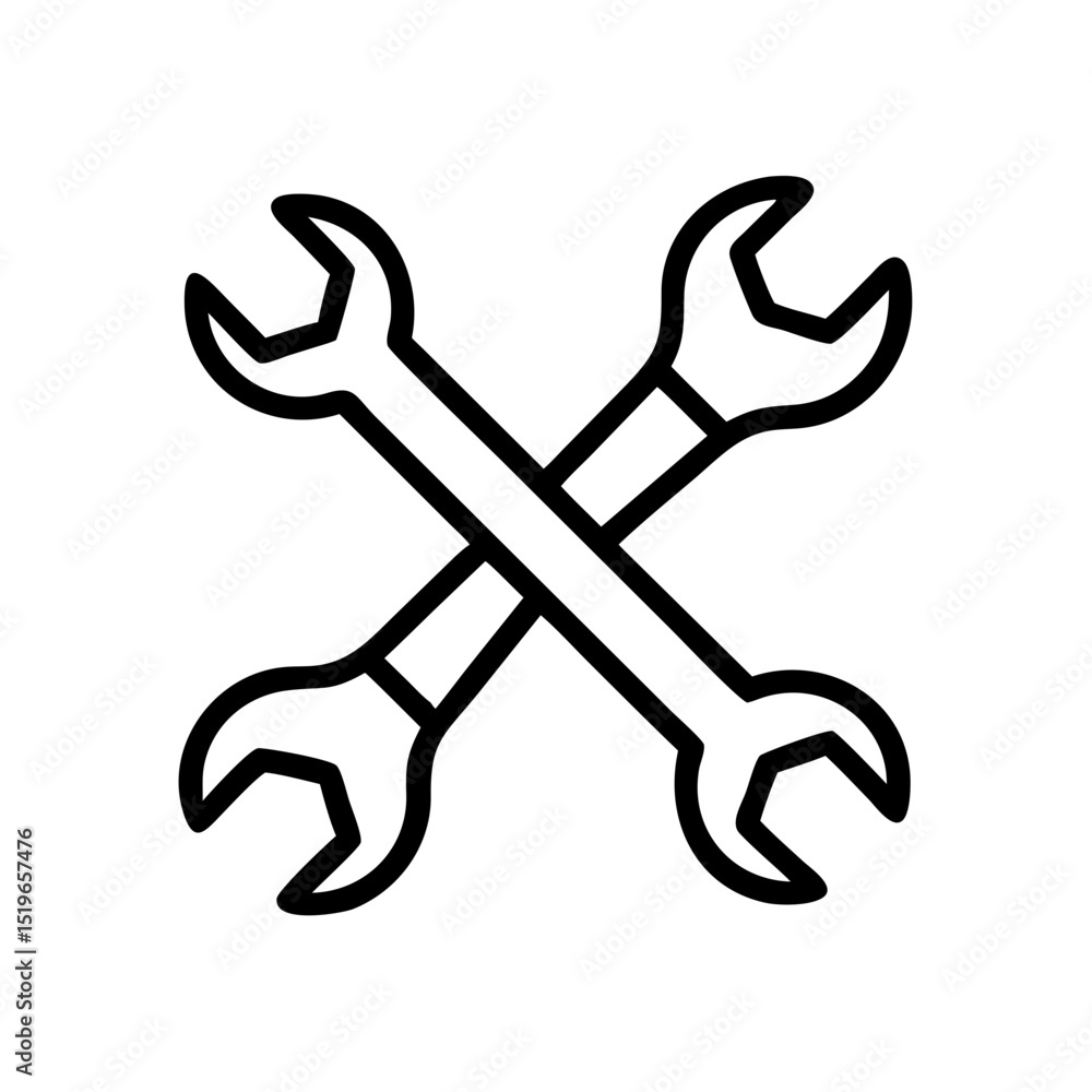 Aufkleber two crossed wrenches forming an x shape in a simple black outline on a white background image tool