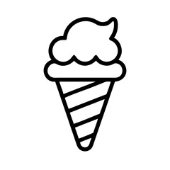 Simple graphic showing a single scoop dessert in a cone with a black outline on a white background