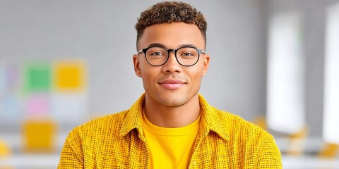 A young startup founder presenting a pitch deck to investors in a sleek coworking space