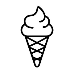 Simple graphic of a swirled frozen dessert in a cone with a criss cross pattern design on the cone