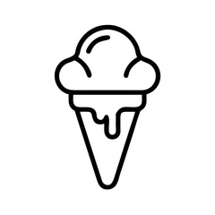 Outline drawing of a single scoop dessert in a cone with dripping effect on a white background image