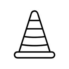 Simple graphic of a traffic cone with black outline and horizontal stripes, isolated on white background
