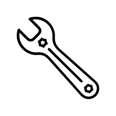 A simple depiction of a wrench tool with clear outline and geometric shapes inside the tool body