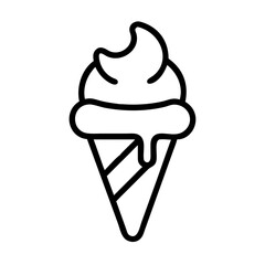 A simple graphic showing a cone with a scoop of sweet dessert and dripping topping design element