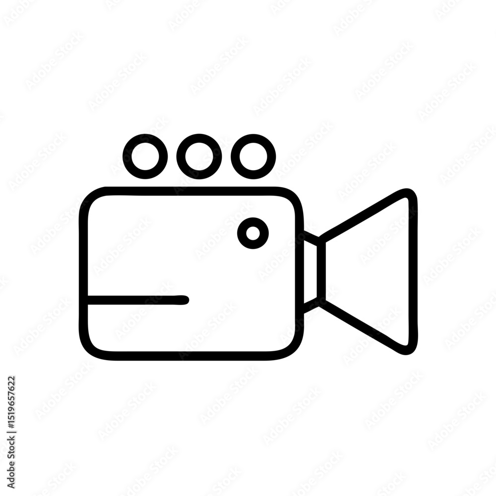 Poster simple outline drawing of a movie camera with three circles on top and a lens on the side