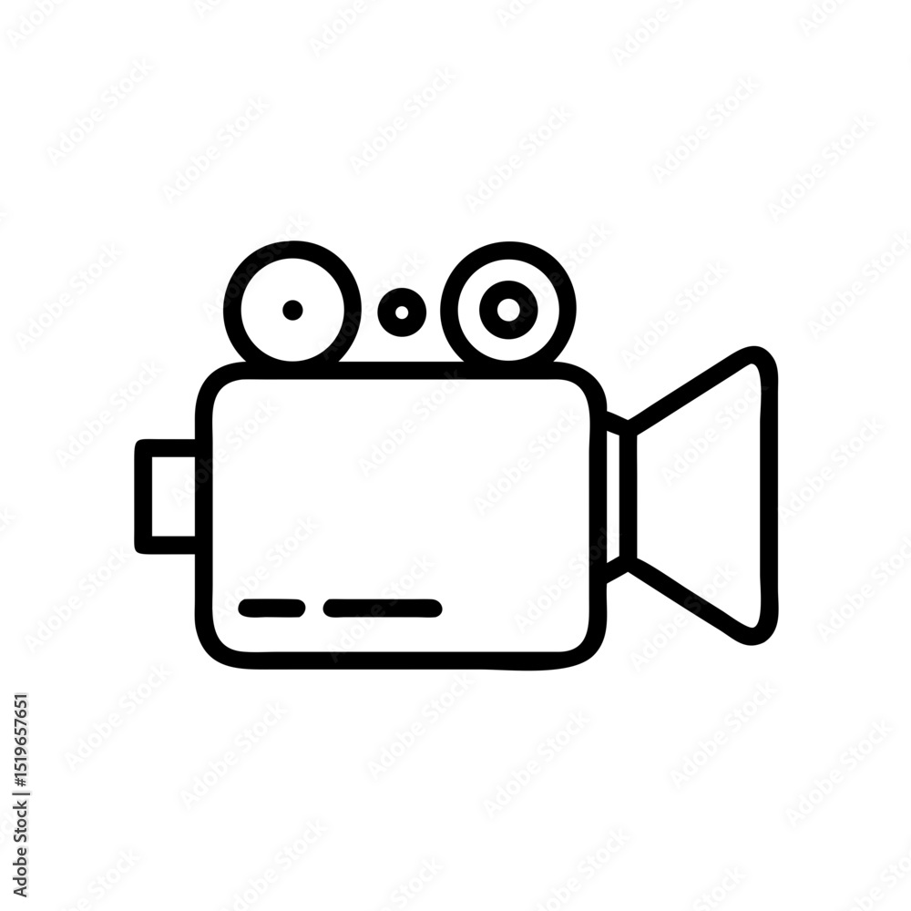 Poster outlined movie camera with two reels and a viewfinder in a simple graphic style design element