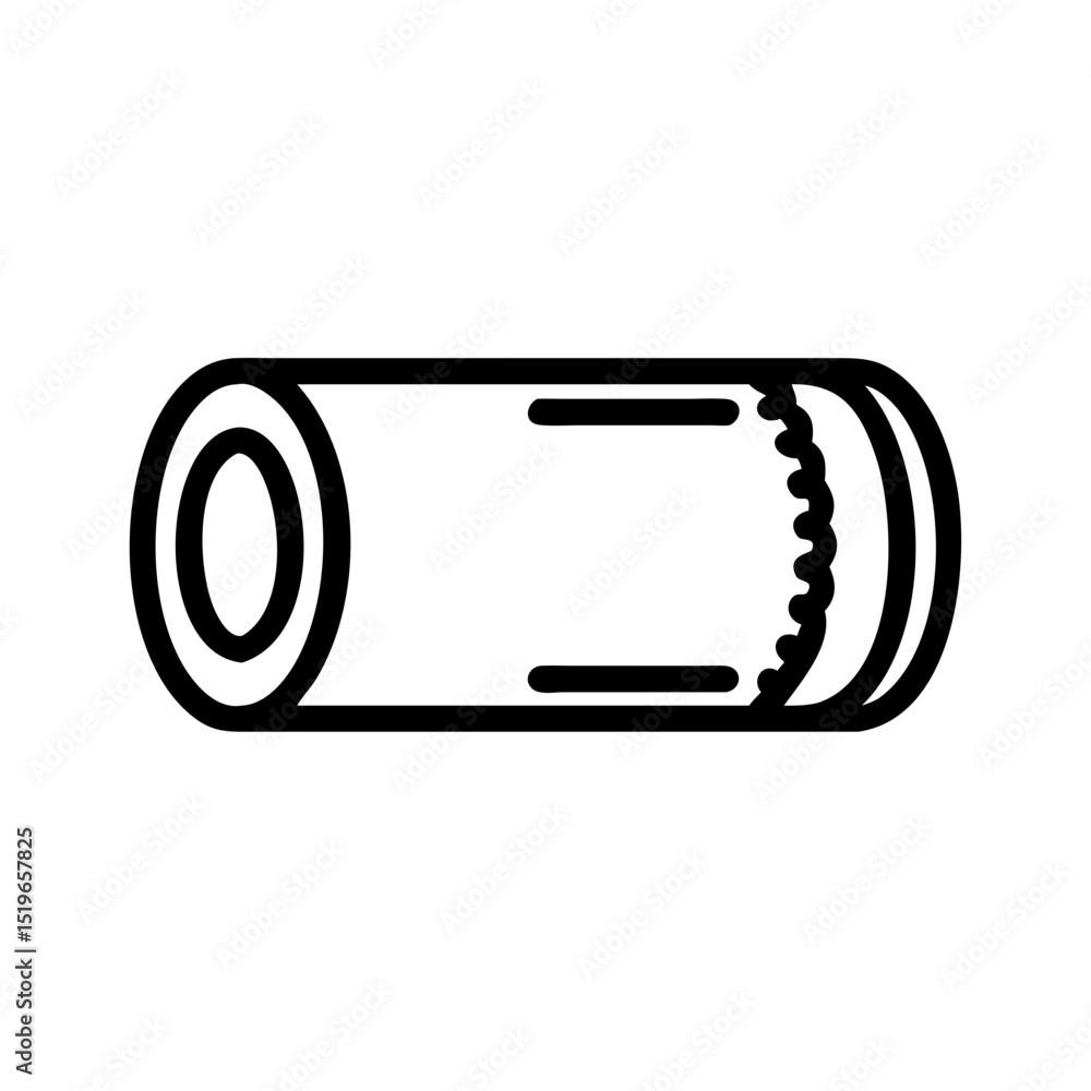 Poster a depiction of a hollow cylindrical object with a textured edge and bold outline style design elemen