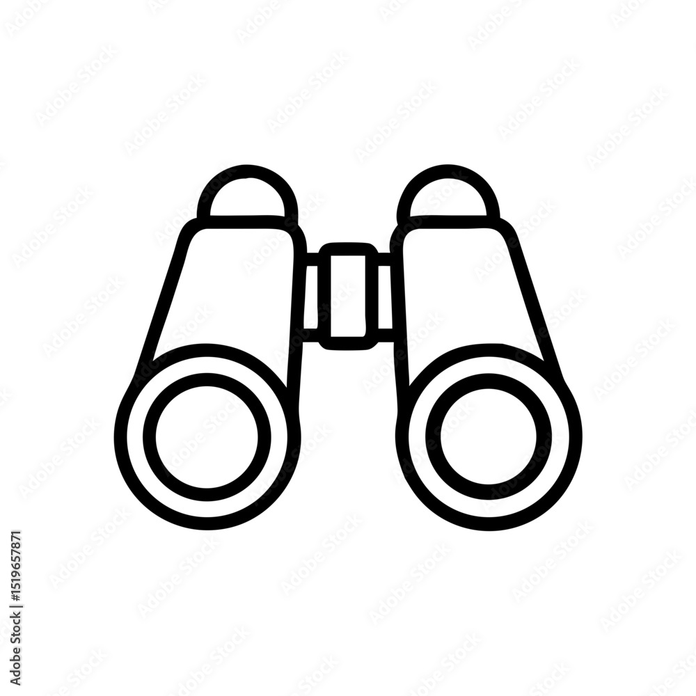 Poster outline graphic showing a pair of binoculars used for viewing distant objects and outdoor activities
