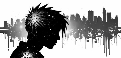 Graffiti tag silhouette in photocopy static with splattered punk halftones
