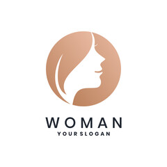 Gold woman profile logo in circle design