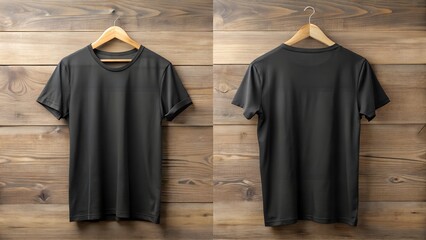 Solid Black Unisex T Shirt on Wooden Hanger Front