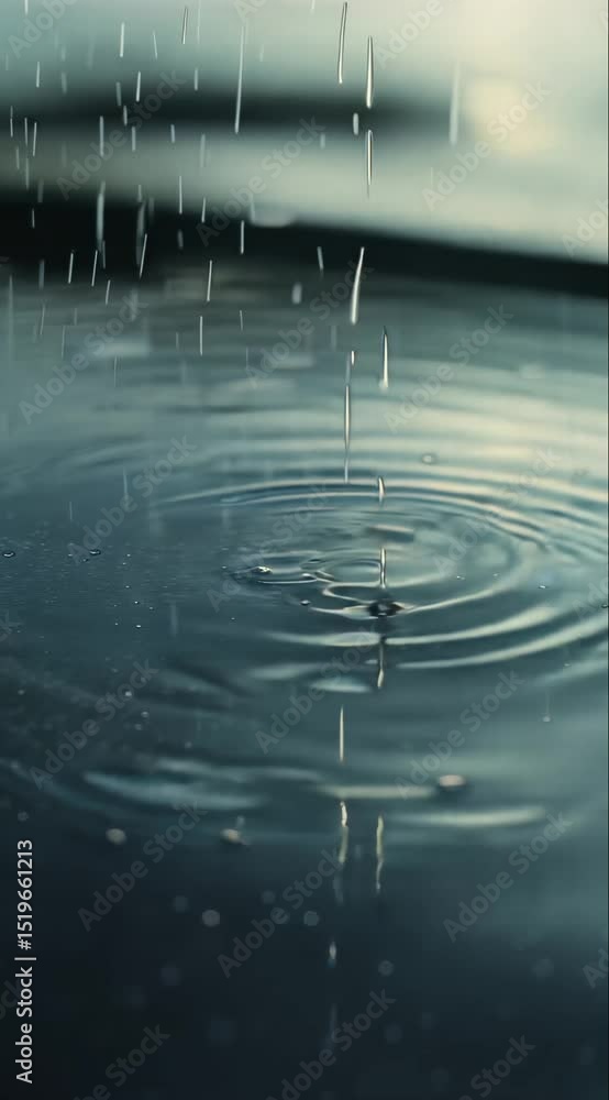Poster rain falling on water surface with rippling effects generative ai