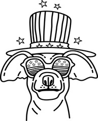 America patriotic day dog with hat outline doodle