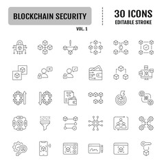 Blockchain security line icon set. Editable stroke. Vector illustration