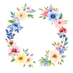 Fototapeta premium Watercolor Floral Wreath, Wreath Clipart Watercolor, Pastel Pink Flowers Wedding Clipart Wild Floral Clipart 