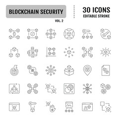 Blockchain security line icon set. Editable stroke. Vector illustration