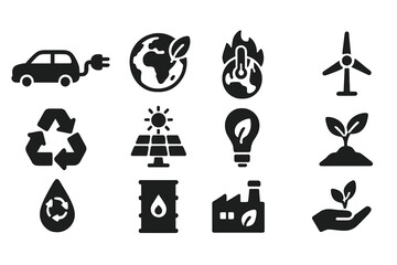 Sustainable energy and environmental symbols reflecting global eco-friendly practices and initiatives in modern society