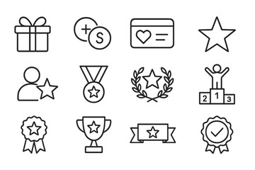 Icons representing awards, recognition, and achievements in a minimalist style suitable for various digital platforms