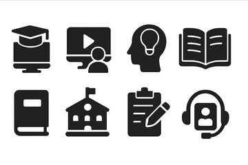 Educational symbols representing online learning and traditional schooling methods for students engaging in various study activities