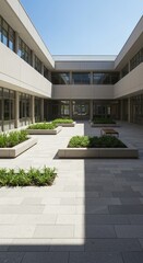 Modern architectural courtyard design with garden landscaping for building exterior space planning ideas