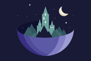 Obraz premium night landscape with moon and stars