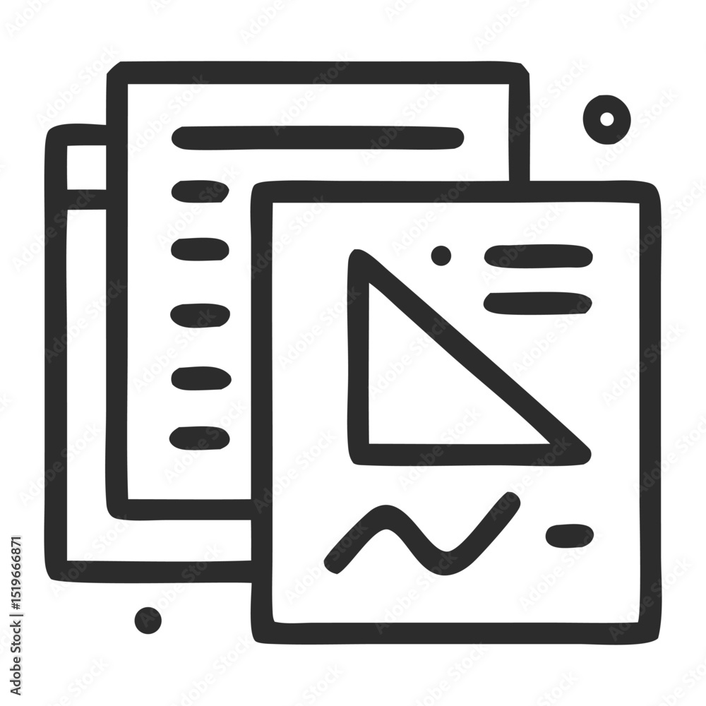 Poster stack of documents with graphic elements.
