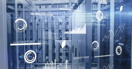 On start digital gauges charts animating over servers updating metrics for performance monitoring - Powered by Adobe